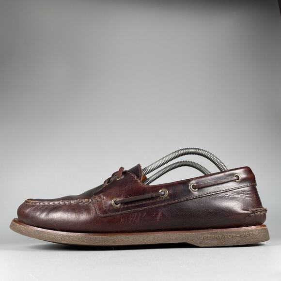 Sperry Top Sider Gold Cup Mens 10.5 Brown Leather 2 Eye Moc Toe Boat Shoe Casual - Picture 1 of 9